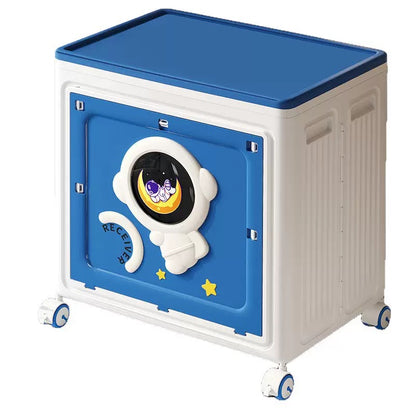 Stackable Astronaut Storage Bins with Wheels - Collapsible Toy Organizer with Front-Opening Doors for Kids' Room & Playroom