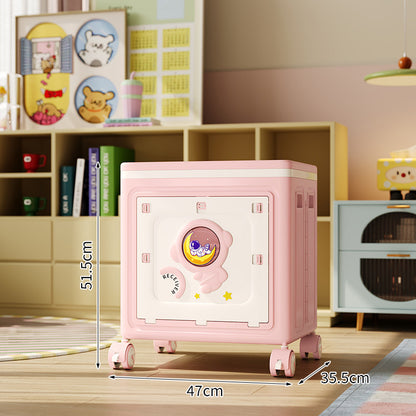 Stackable Astronaut Storage Bins with Wheels - Collapsible Toy Organizer with Front-Opening Doors for Kids' Room & Playroom